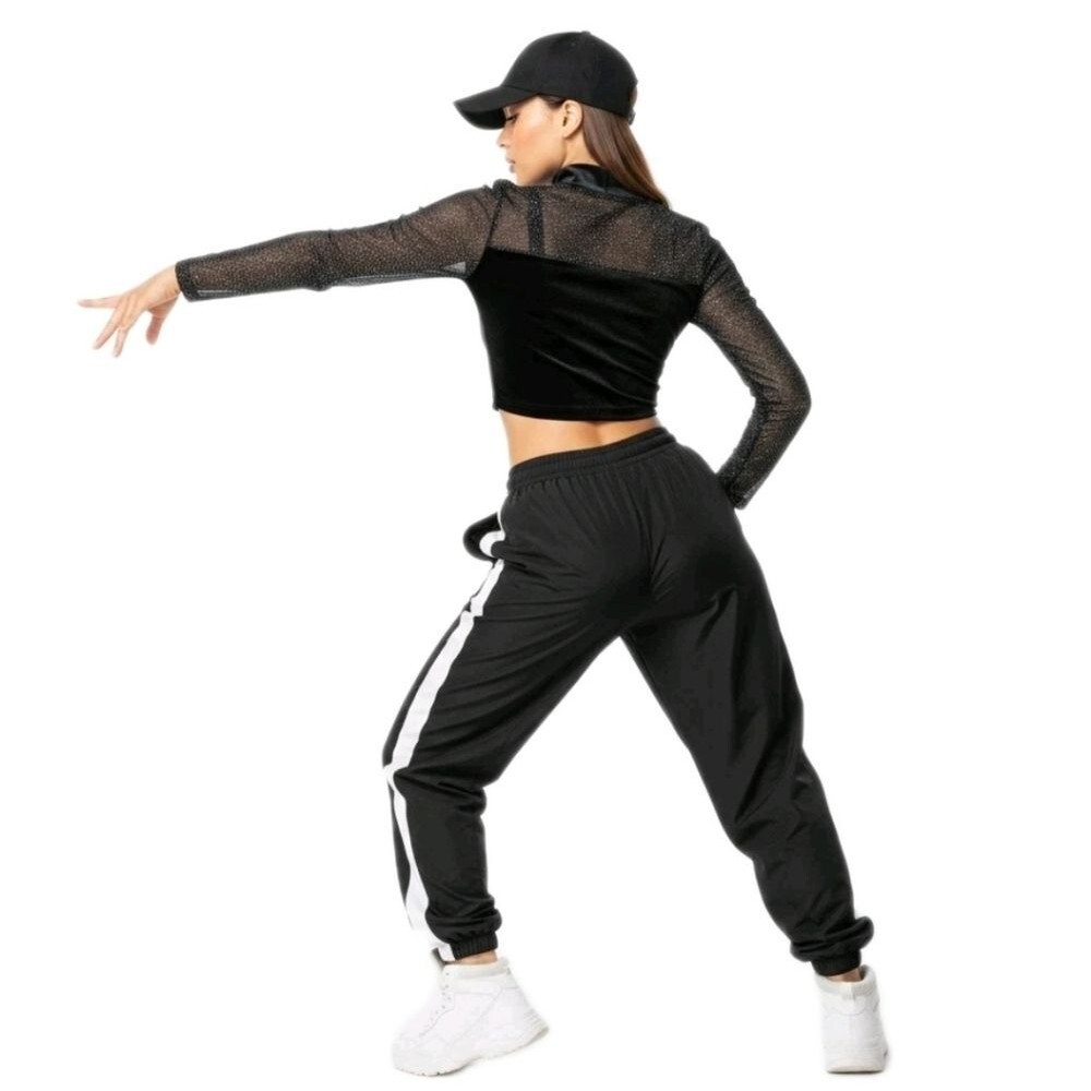 Body Wrappers VTG 90s Mesh Velvet Mock Neck Dance Midriff Glitter Top Adult L - Picture 2 of 16
